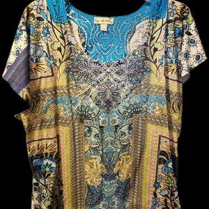 Women's bohemian paisley top with crochet lace, New